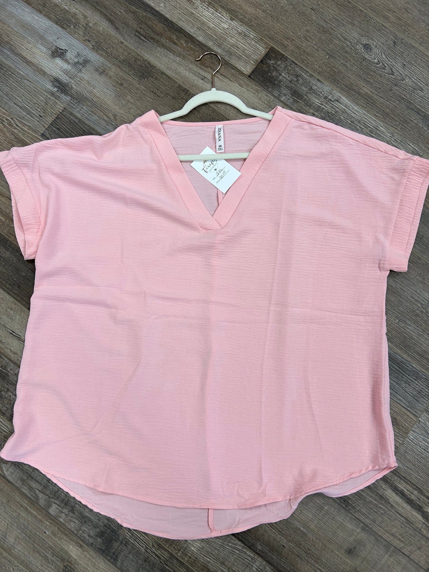 Zenana Pink V Neck Shirt